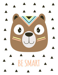 card with tribal cartoon dog, vector illustration