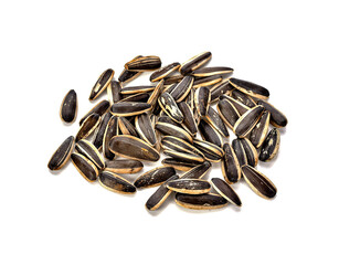 Sunflower seeds isolated on white background. Top view