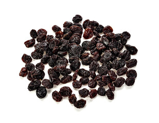 Dried raisins on white background. Top view