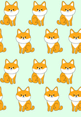 Vector pattern with cute dog. Puppy. the cartoon dog lies. the dog is sitting. puppy. shibu inu
