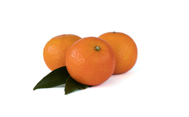 tangerines with leaves isolated on white