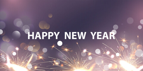 firework sparkler and christmas themed Celebration party Happy New Year Gold background design.