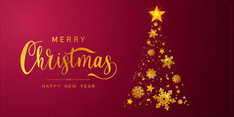 Naklejka na ściany i meble Merry Christmas and Happy New Year background. Celebration background template with tree. luxury greeting rich card.