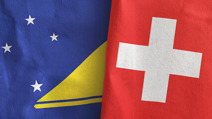 Switzerland and Tokelau two flags textile cloth 3D rendering