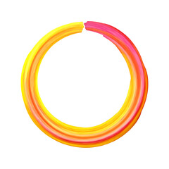 Vector Hand Drawn Circle, Brush Stroke, Multicolored Painting Isolated on White Background, Yellow and Pink.