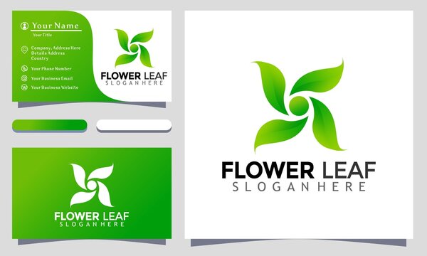 Flower Green Nature Leaf logo design vector Illustration, business card template