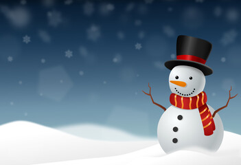 Snowman wearing  hat and scarf smile  in snowy landscapes isolate on png or transparent  background, graphic resources  for  Christmas,New  Year, Birthdays, Special event, vector illustration