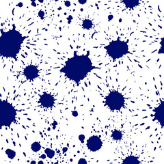 Abstract graphic background with different blue spots and scribbles. Seamless vector pattern.