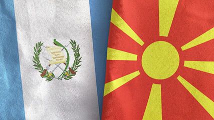 North Macedonia and Guatemala two flags textile cloth 3D rendering
