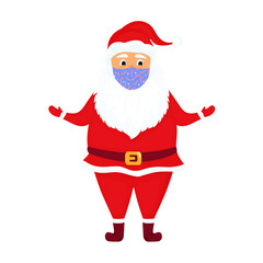 Santa Claus wears a protective face mask. Vector illustration. Cartoon character.