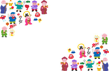 アクリル画風の七福神三角フレーム