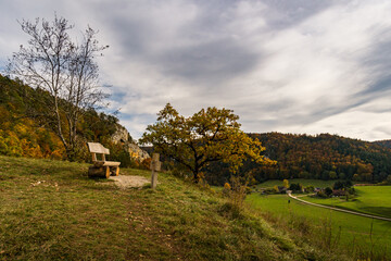 Fantastic vantage point on the Lugen in the colorful Danube Valley in autumn near Beuron