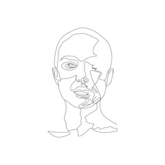 SINGLE-LINE DRAWING OF A FEMALE FACE 19. This hand-drawn, continuous, line illustration is part of a collection artworks inspired by the drawings of Picasso. Each gesture sketch was created by hand. 
