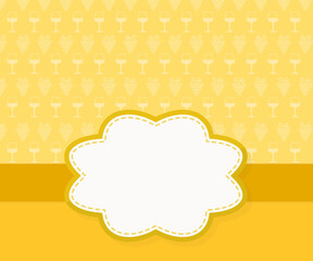 Alcoholic drinks. Greeting card on yellow background with grapes and wine glasses