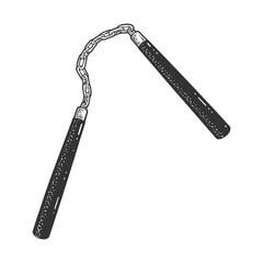 Nunchaku ninja stars sketch raster illustration © Oleksandr Pokusai