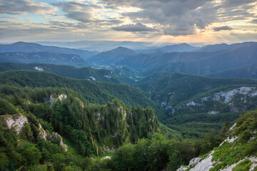 Plakat Sunset from the top of one of the mountains in the Apuseni Natural Park, Western Carpathians, Romania 