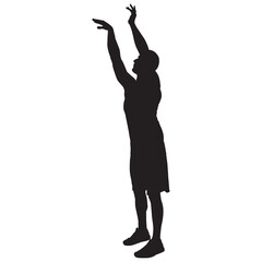 Fototapeta na wymiar Professional basketball player silhouette shooting ball into the hoop, vector illustration