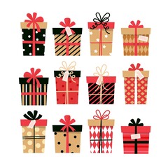 Present boxes collection. Cute design for greeting card. Vector illustration