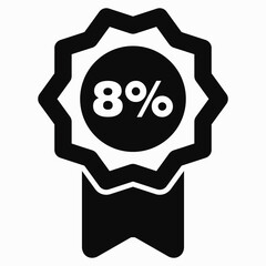 Medal and number eight percent icon. Guarantee illustration. Winner icon. Approval label. Reward. Vector icon.