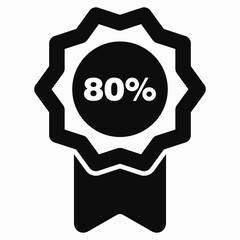 Medal and number eighty icon percent. Guarantee illustration. Winner icon. Approval label. Reward. Vector icon.