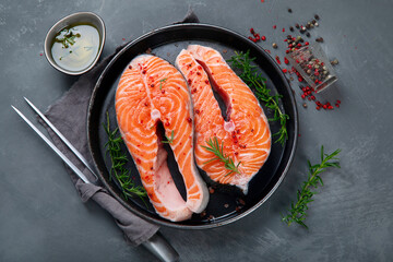Fresh raw salmon steaks