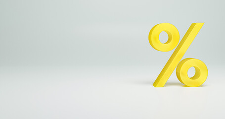 Percentage icon 3D yellow on white background 3d illustration