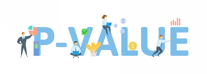 P-value. Concept with keywords, people and icons. Flat vector illustration. Isolated on white background.