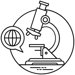 
A telescope with the globe graphic symbolizing research process 
