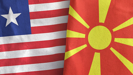 Obraz premium North Macedonia and Liberia two flags textile cloth 3D rendering