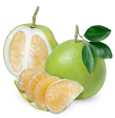 Whole pomelo with slice isolated on white background, Pomelo fruit on white background,(With clipping path)