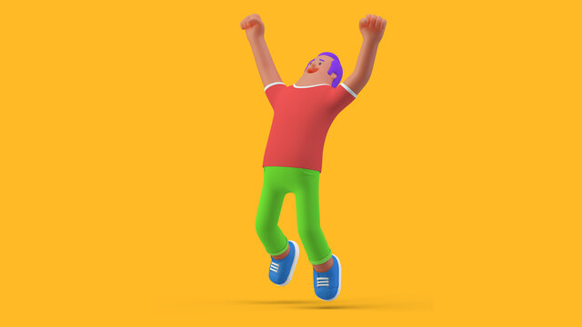 Man character abstract jumping Happy Winner Success pose 3D illustration