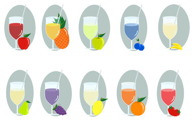 Colorful vector set of  cartoon juice glass logo for restaurant