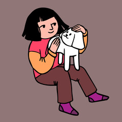 
Girl sitting with a dog. Isolated colored vector drawing.
