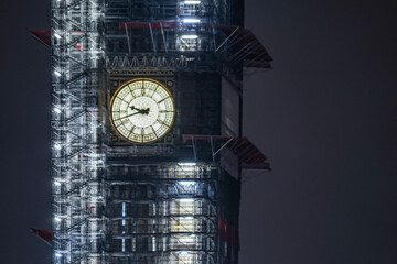 改修中のビッグベンの夜景（イギリス・ロンドン）