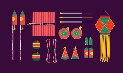 Diwali festival firecracker vector design elements