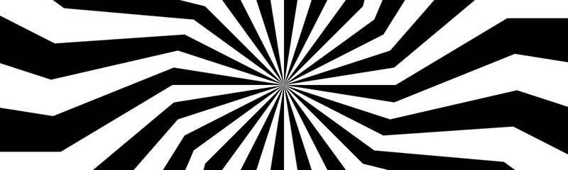 Black and white spiral header. Swirling radial banner. Abstract vector illustration