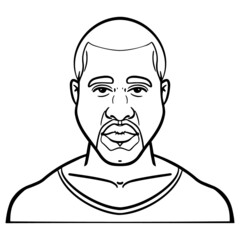 monochrome outline comic illustration of a man with a beard. avatar, head.