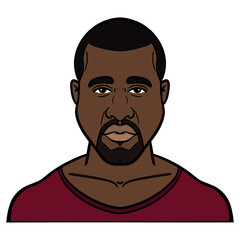 comic illustration of an african american with beard and red t shirt. avatar, outline.