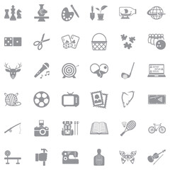 Hobbies Icons. Gray Flat Design. Vector Illustration.