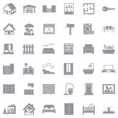 Home Icons. Gray Flat Design. Vector Illustration.