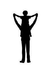 Silhouette father standing with his son on his shoulders from back