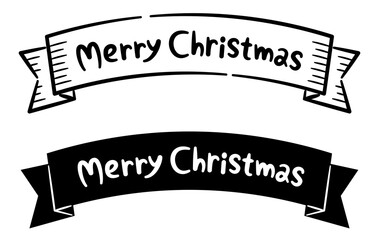 Obraz premium 手描き風リボンデザインのメリークリスマスロゴマーク／レタリング／タイポグラフィ／モノクロ Merry Christmas logo, typography