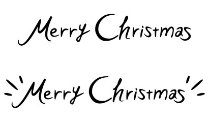 手書きのおしゃれなメリークリスマスロゴマーク／レタリング／タイポグラフィ　手描き風筆記体　モノクロ　 Merry Christmas logo, typography