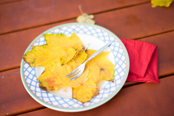 A lost autumn leaf as a dessert