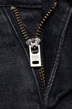 Milan, Italy - February 14, 2017: Closeup of Ykk brand zip from Ck jeans