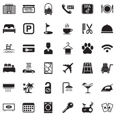 Hotel Icons. Black Flat Design. Vector Illustration.