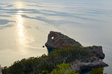 Sunset in "la Foradada" in Majorca, Spain Photography of a landscape in the mountains with the Mediterranean Sea in the background.