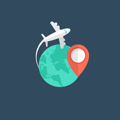 
A location pin on a globe describing concept of travel destination 
