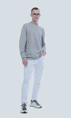 Fototapeta premium in full growth. casual stylish guy in glasses.