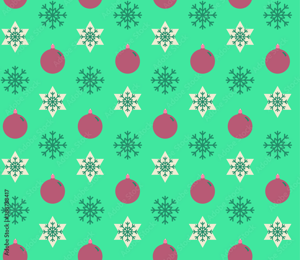 Poster seamless geometric pattern with the image of christmas balls and snowflakes. vector design for holid
